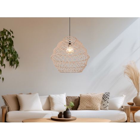 Große LED Boho Pendelleuchte mit Lampenschirm geflochten Hanfseil, Ø 60cm (1/5)