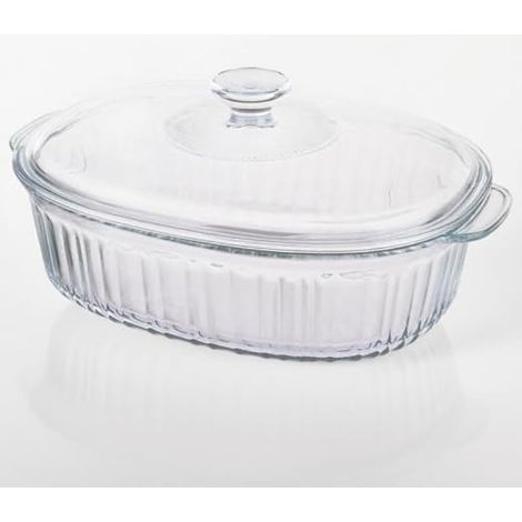 Cocotte ovale en verre transparent de 2,8 l avec couvercle, 31 x 28 x 22 cm avec couvercle, cocotte à lasagnes de 7,5 cm de profondeur pour la cuisson, le stockage, le service des aliments (1/5)