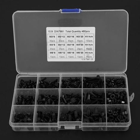 Jeu de 460 vis à tête fraisée et écrous M3 M4 M5, noir, qualité 10.9, acier haute résistance (1/3)
