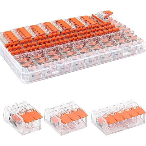 JSSEVN - 75-Piece Electric Cable Clips, Small Design, with Transparent, 35 Clips 2 Pin, 25 Clips 3 Pin, 15 Clips 5 Pin, Storage Box (Orange)