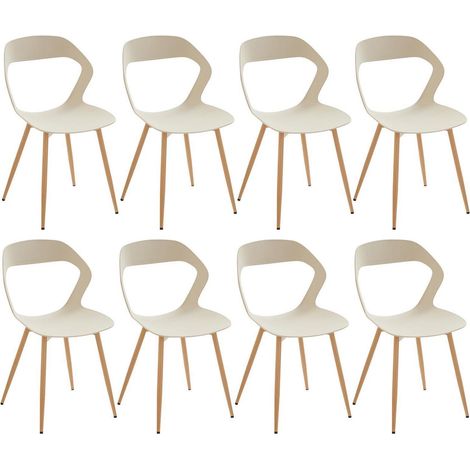 8er Set Esszimmerstühle Khaki mit Holzoptik Metallbeinen, Hohlrücken (1/5)