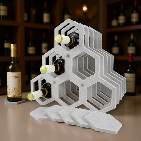 HEXIM Weinregal 1 Stück 37,5x36cm Holz & Filz - Weinhalterung Flaschenhalter für 6 Flaschen: 1 Stück, Weinregal (1/3)