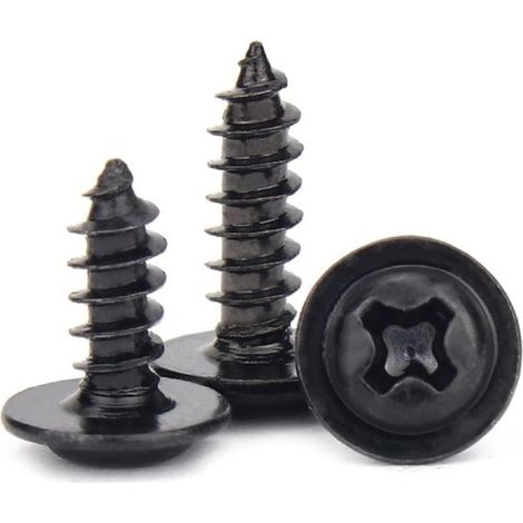 50 vis à tôle tête ronde Phillips noire M3.5 M4, longueur 6–30 mm, avec rondelle (30 x pièces) (1/2)