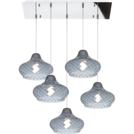 Lampadario Tondo Contemporaneo Dress Metallo Cromo Vetro Blu 5 Luci E27