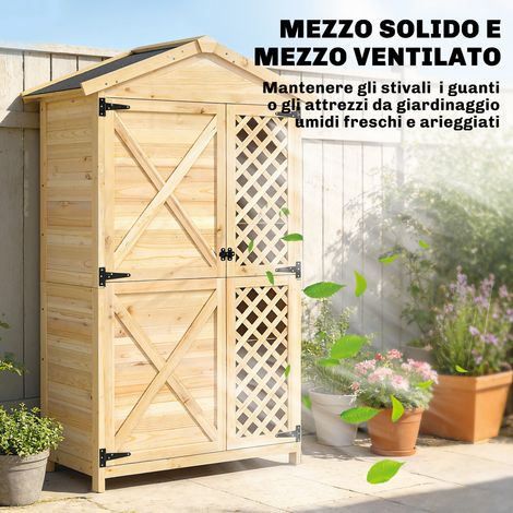 Armoire extérieure de jardin avec porte ventilée, kit anti-basculement fourni, casier de rangement robuste et stable.
