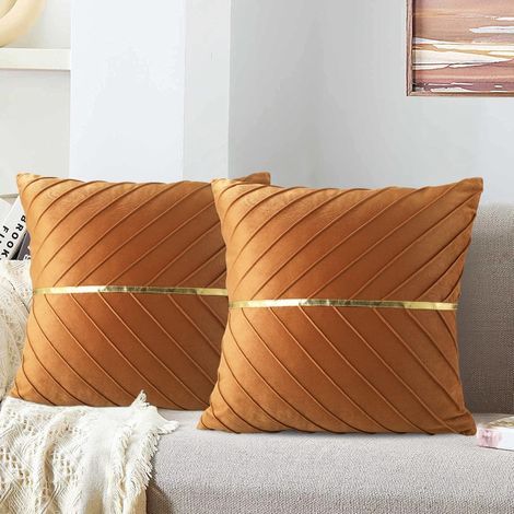 Housse De Coussin Velours Gris Taie D'oreiller Carré Doré Décoratifs Salon 45x45 Cm Doux Canapé Fermeture Éclair Cachée Luxueux Pour Chaise Intérieure Lit Maison Chambre Ensemble De 2- Marron (1/5)