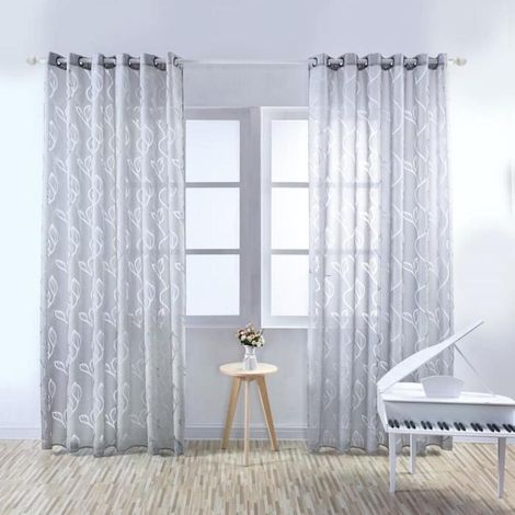 Lot de 2 Rideau Voilage - Décoration de Maison - 100 x 250 cm - Gris (1/4)