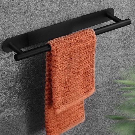 Porte-serviettes adhésif inox SUS304 surface noire sans perceuse (1/4)