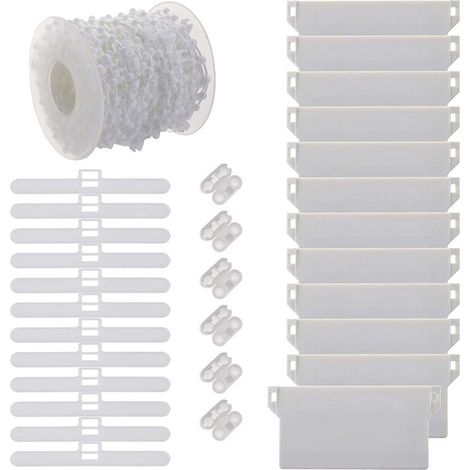 Accessoires pour stores vénitiens verticaux de 89 mm : baguettes de lestage, limon de 10 mètres, 12 pièces pour suspension double, 12 boutons perlés, 6 accessoires pour rideaux verticaux (1/5)