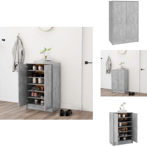 Schuhschrank Betongrau 60x35x92 cm Holzwerkstoff - Schuhschrank - Schuhregal - Holzwerkstoff - Betongrau - Garderobe (1/5)