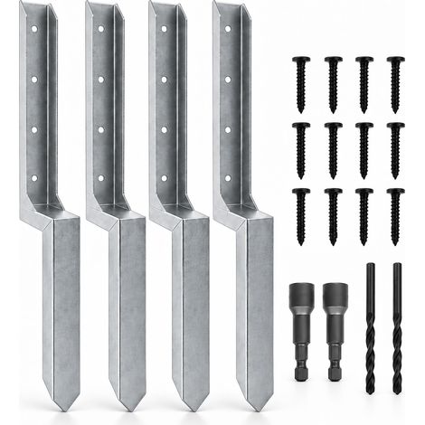 Relaxdays Kit riparazione pali recinzione, 4 pz., 85,4 cm, acciaio, pali inclinati, supporto, argento (1/5)