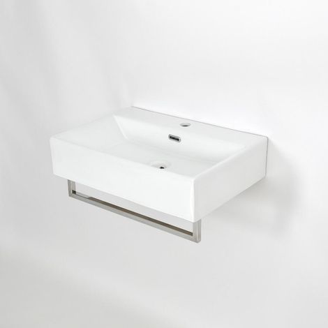 Milano Elswick White Ceramic Wall Hung Bathroom Basin Sink with Chrome Towel Rail - 605mm x 430mm (1/5)