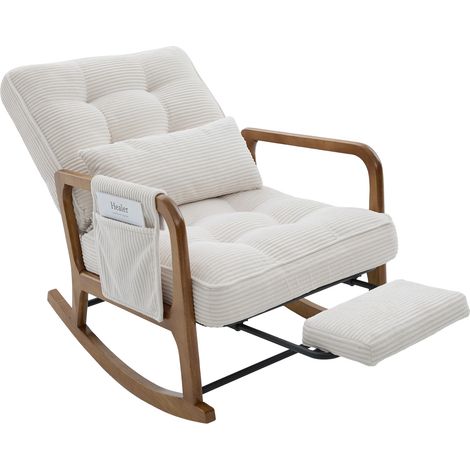 Sillón balancín moderno con reposapiés de pana beige HOMVRA (1/5)