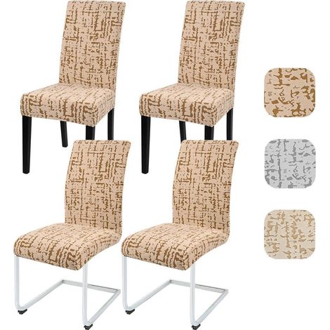 Housses de chaise extensibles Jacquard pour salle à manger, lot de 4, camel (1/5)