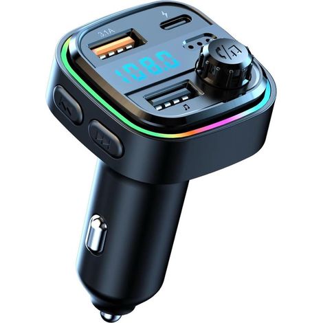 Émetteur FM Bluetooth automobile, chargeur double USB-C 5V 3.1A et USB-B 12V-24V, lecteur MP3. (1/5)
