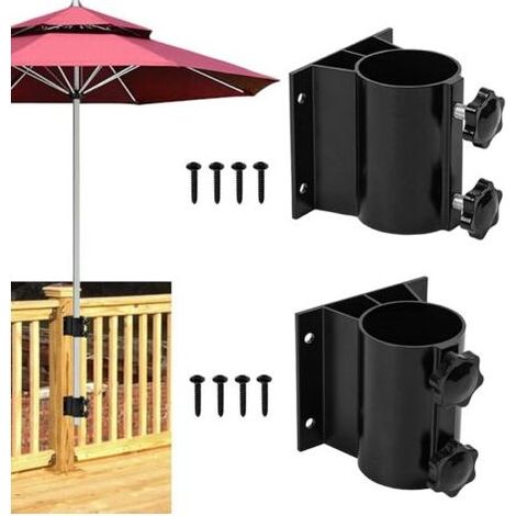 Ensemble de 2 supports de parasol de terrasse, cadres de parasol d'extérieur en aluminium, adaptés aux balustrades de terrasse, balcons ou patios (convient aux mâts de parasol d'un diamètre de 3,3 à 5 (1/5)