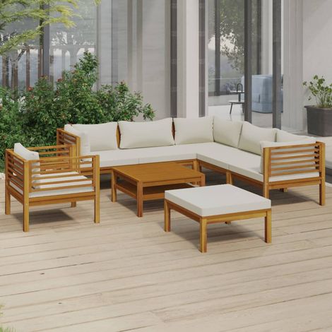 Salon de jardin 8 pcs,Mobilier de terrasse,Table et Chaise pour Relax avec coussin crème Bois d'acacia solide -YZ543275 (1/5)