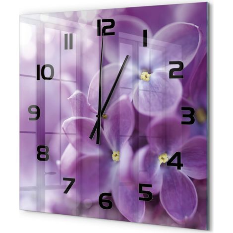 Grande Horloge Murale Carrée Décoration Salon en Verre Moderne et Silencieuse Fleurs violettes 60x60 cm (1/5)