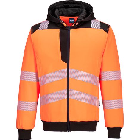 Pw3 - Felpa con cappuccio con zip ad alta visibilità - 4xl - Arancione/nero - Portwest