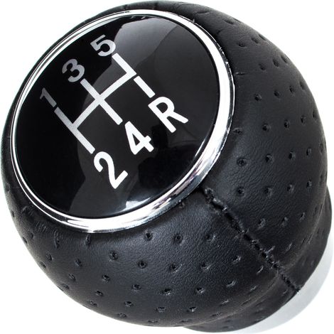 Pomo de palanca de cambios universal de 5 velocidades en cuero negro y cromo. (1/5)