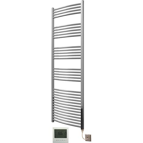 Greened House 600mm wide x 1800mm high Chrome Curved Electric Heated Towel Rail Designer Towel radiator + 7 Day Timer and Room Thermostat (1/4)