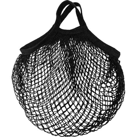 Wiederverwendbarer Netzbeutel – 1 Stück – Baumwolle – Faltbar und dehnbar – Für Einkaufen und Strand – Schwarz (1/2)