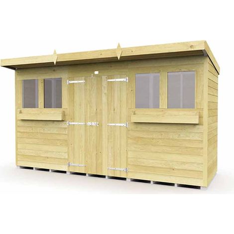 12 x 4 Feet Pent Summer Shed - Wood - L118 x W358 x H201 cm