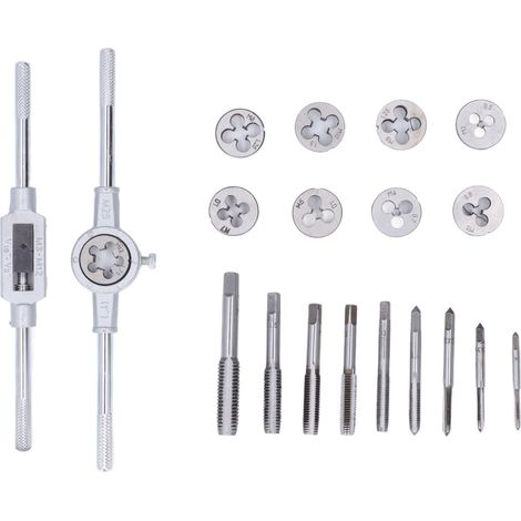 Set mit 20 Gewindebohrern und Schneideisen aus Werkzeugstahl, für Autoreparaturen, Heimwerkerarbeiten, Gusseisen und Aluminium (1/5)