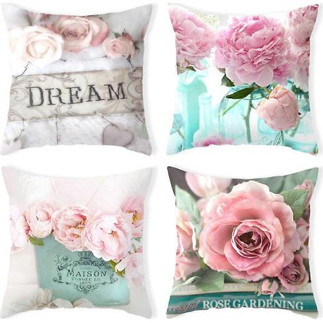 Ensemble de 4 housses de coussin roses, cadeau pour amis et famille, housse de coussin décorative carrée pour lit, canapé ou extérieur, style anniversaire - 2 (1/5)