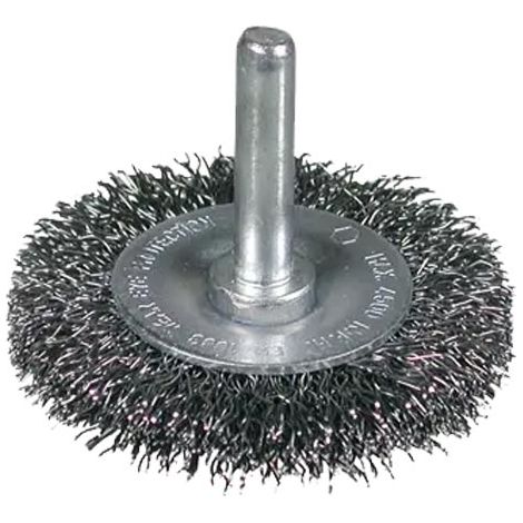 Brosse Circulaire sur Tige 6 mm - Inox Ondule 0,30 mm - D.75 mm ep.10 mm - Decapage, Derouillage, ebavurage