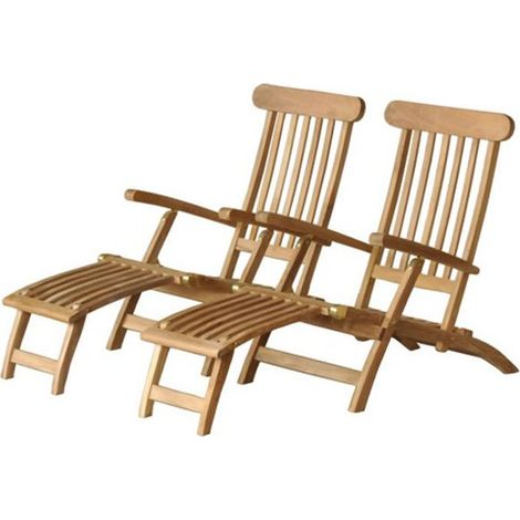 Lot de 2 steamers pliants en teck massif GARDEN 150cm - 150x57x93 cm - Kayu Meuble (1/5)
