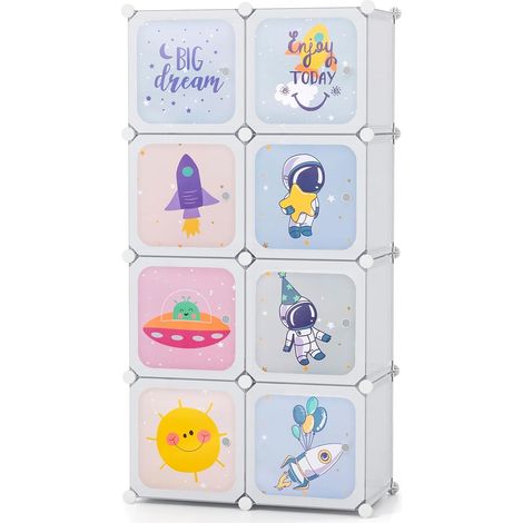 8-cube Portable Kids Wardrobe Baby Closet Organizer with Doors & Hanging Section (1/5)