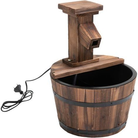 TAISHENGDA-Fontaine de jardin Fontaine décorative Fontaine à eau Fontaine en tonneau Cascade avec seau en bois de sapin et métal Marron foncé Ø27 x 37 cm (1/5)