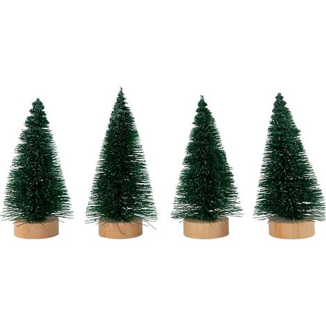 Set mit 4 Mini-Weihnachtsbäumen in Form von Tannennadeln, Weihnachtsschild fürs Büro, Weihnachtsschild mit Glitzerpuder (1/5)