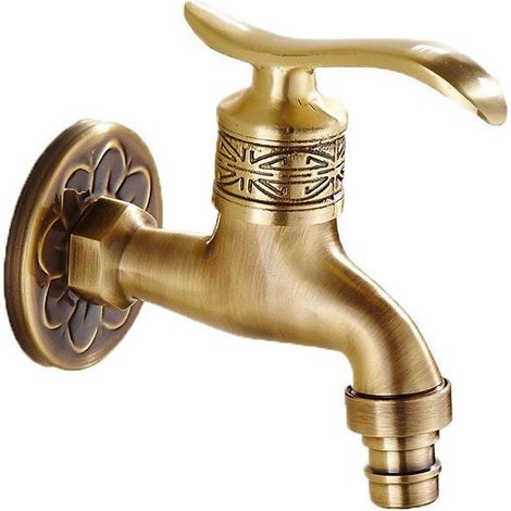 Générique Antique Robinet en Laiton Poignée Lessive Salle De Bains Montage Mural Lave-Linge Robinet Extérieur Jardin Tuyau Simple Robinet Froid Long (1/4)