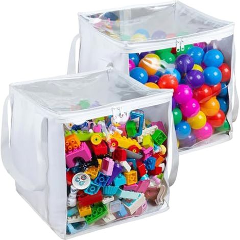 Bolsa transparente con doble cremallera para guardar juguetes y juegos de mesa, impermeable y con sistema de organización claro.