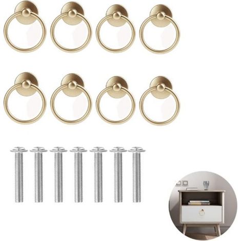 Set of 8 antique brass ring handles, single-hole round ring handles, suitable for cabinet doors, dressing tables, chests of drawers