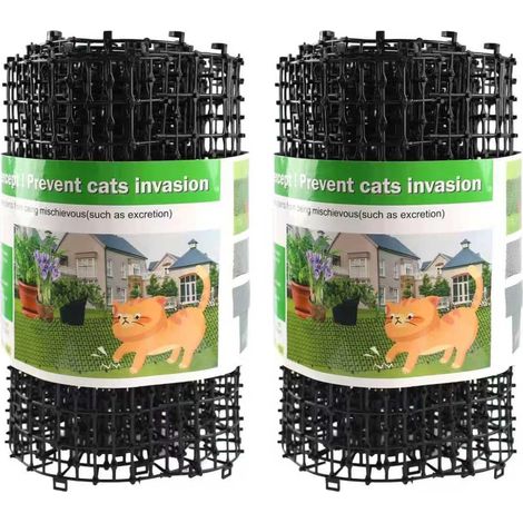 2 Pièces - Tapis Répulsif Chat - Grille De Protection Jardin - Avec Pointes Et Attaches Pour Extérieur Et Intérieur - Noir - 200x30cm