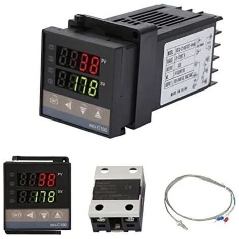 REX-C100 PID Contrôleur de Température, Thermostat Numérique Kit AC110V-240V, 0℃1300℃, Régulateur de Température Numérique LED Digital avec Alarme
