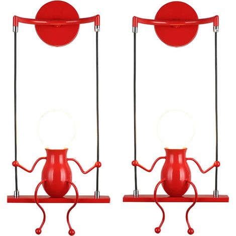 Aplique de pared decorativo de hierro con elegante motivo de muñeca – 2 piezas, rojo, diseño moderno para dormitorio o sala de estar.