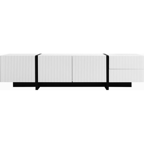Meuble TV 190 cm avec 3 portes et 2 tiroirs blanc et noir (1/5)