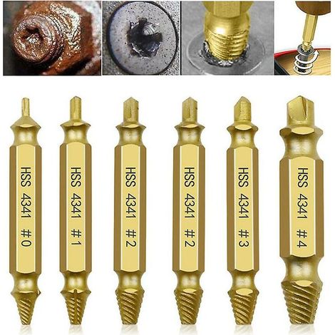 Mandrin de perceuse 6pcs Kit d'extracteur de vis cassé Kit d'extracteur de vis endommagé Extracteurs de tête de vis Extracteur de vis endommagé et extracteur de boulon pour retirer la vis cassée (1/5)