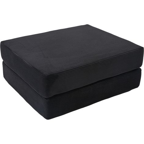 Poltrona letto 112x95 cm in velluto a coste nero con cuscino e tasca laterale - CHICFURN (1/5)