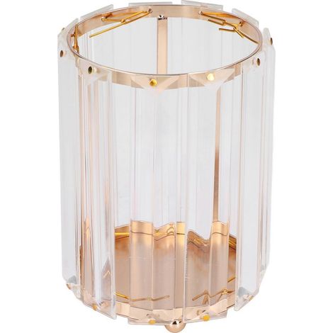 Pot à pinceaux cosmétique en verre transparent rond, boîte de rangement décorative dorée pour bureau, organisateur de stylos (1/5)