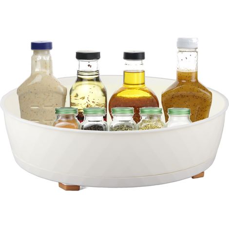 Étagère à épices rotative, porte-épices multifonctionnel pour la cuisine, rangement pour sauce soja et vinaigre, plateau à condiments, blanc, pour la maison. (1/5)