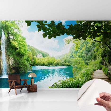 Fototapete Selbstklebend - Büro Wandgestaltung - Wanddekoration Wohnzimmer Natürliche Oase 416x254 cm (1/5)