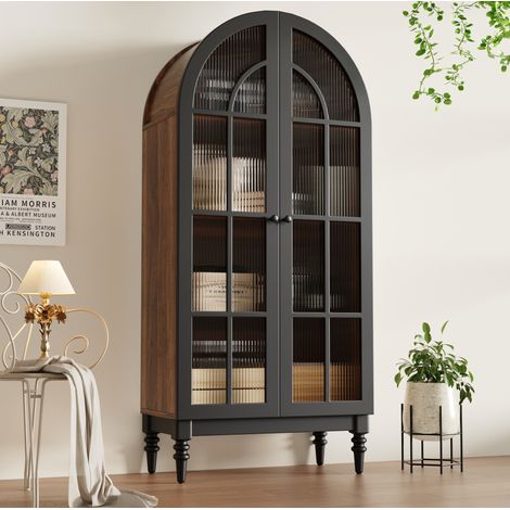 Vitrina alta moderna 76 x 38,5 x 165 cm de MDF negro con almacenaje para salón FloraGrace (1/5)