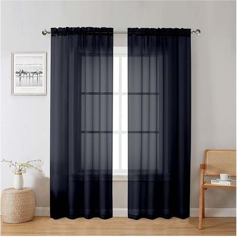 Voilage noir en dentelle – 106×213 cm – lot de 2 panneaux – léger et doux – bonne filtration de la lumière – pour salon, chambre et salle à manger (1/5)