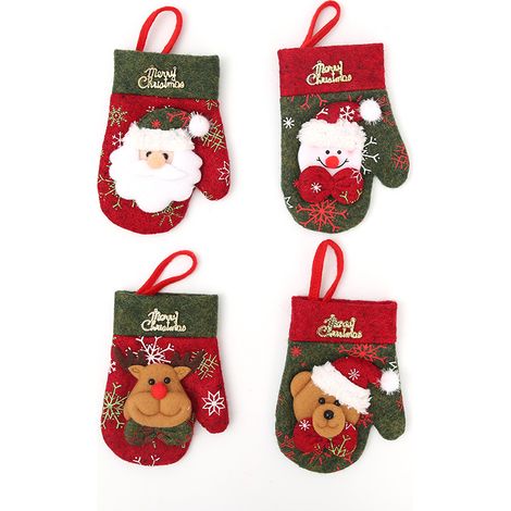 Set di decorazioni natalizie da 4 pezzi: decorazioni per la tavola del ristorante, set di posate, sacchetto regalo, guanti natalizi. (1/4)