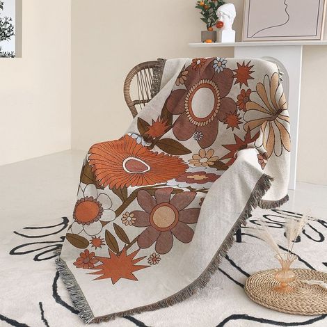 1 Pièce 160x130cm Couverture Plaid Fleurs Tricotée Décorée avec des Franges Bohême Simple Doux Confortable Protéger Contre Le Froid pour Canapé Sofa Chaise à Repos et Sieste (1/5)